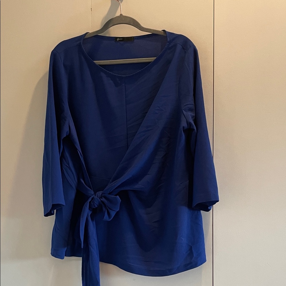 Gibson Royal Blue Wrap Tie Blouse